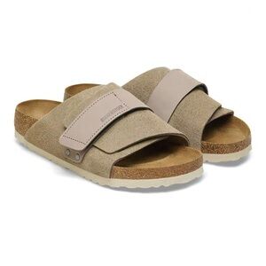 Birkenstock Kyoto Nubuck Leather/Suede slide sandals Sz 39/8 taupe